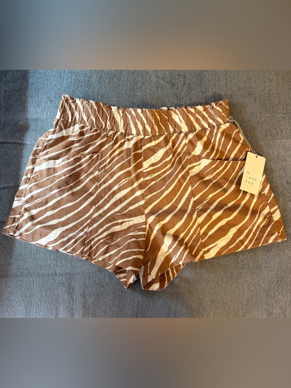 a new day Brown and Cream Zebra Print Pocketed Linen Blend Shorts
